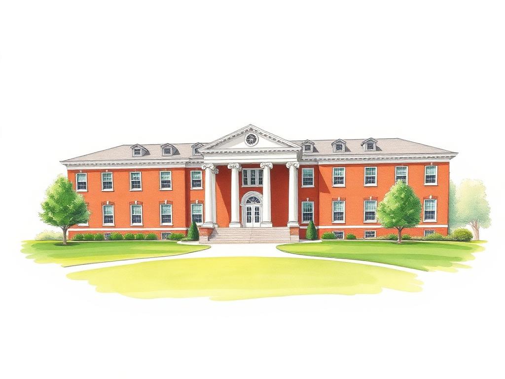 Watercolor illustration of the historic St. Scholastica building