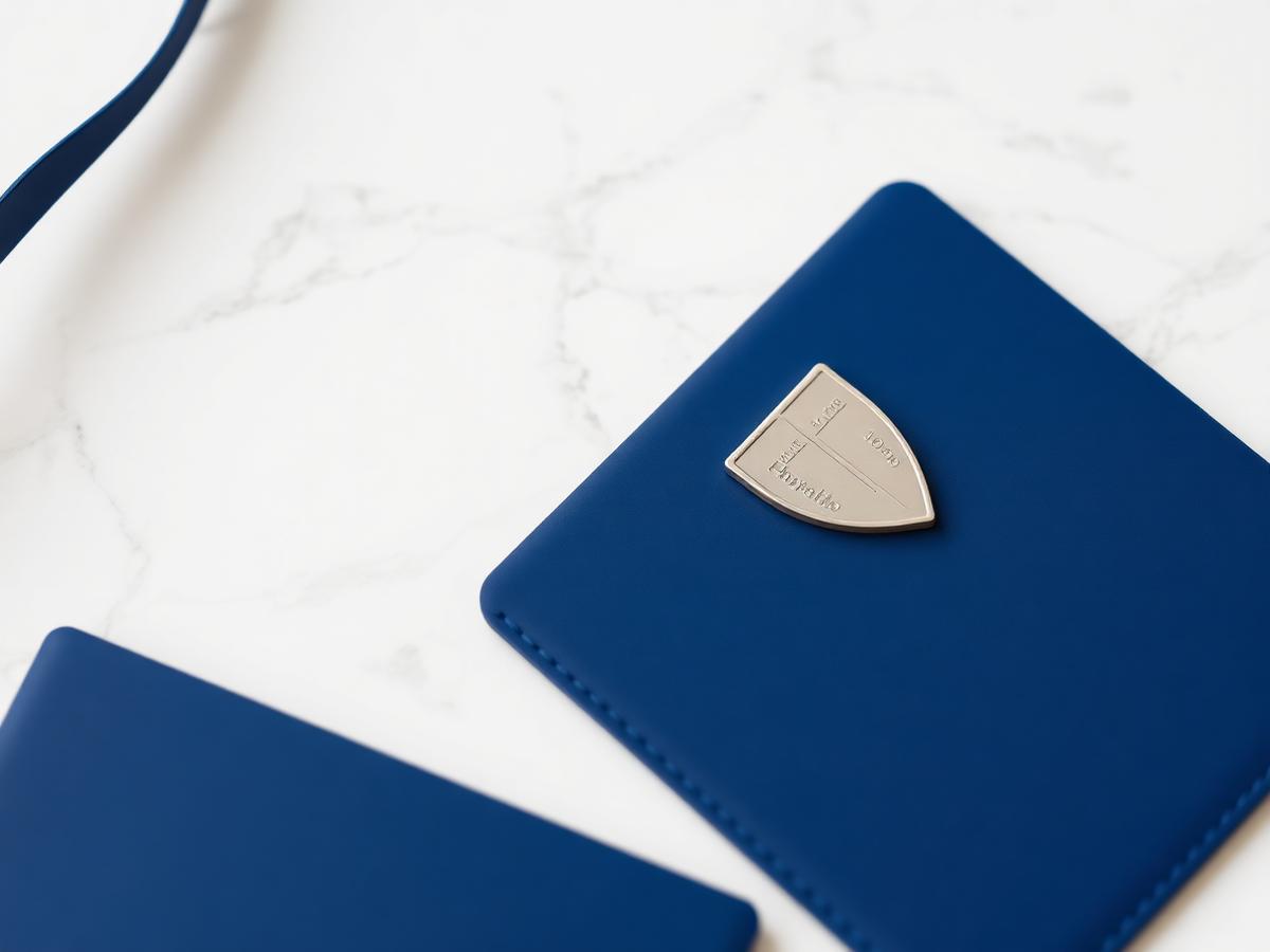 Navy SSAMAA Alumnae ID card on marble background