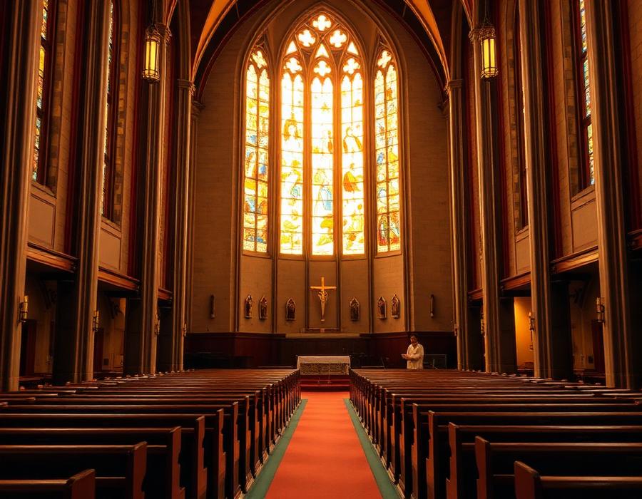 Chapel interior with stained glass windows
