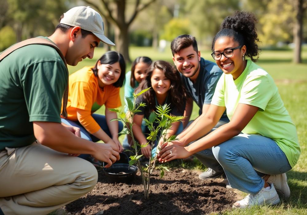 Volunteers planting a tree during a service day