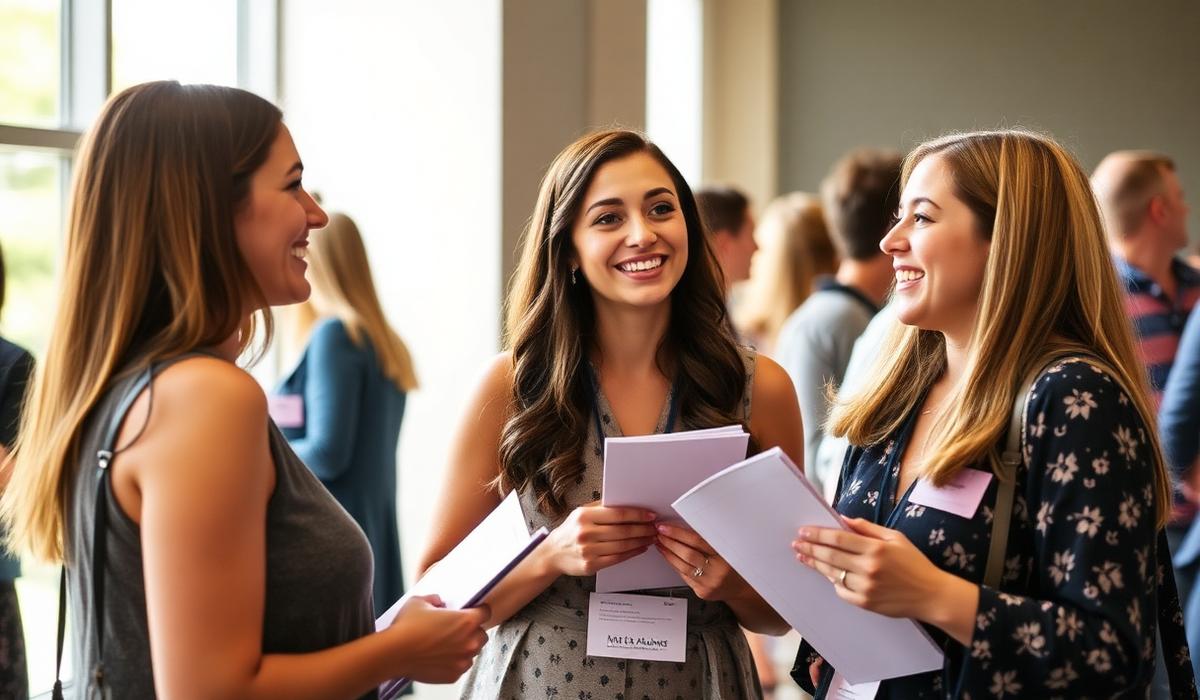 Alumnae connecting at a networking reception